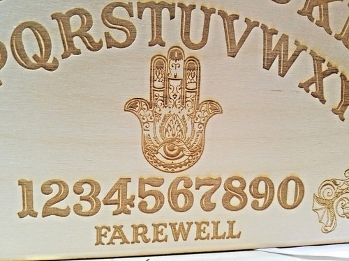 Tablero y planchette Ouija de madera con mano de Hamsa, loto y Namaste - hechos a mano - Imagen 4 de 12