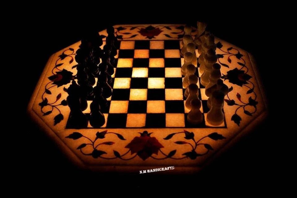 Marble Chess Board Set, Floral Gemstone Inlay Chess Board, Game Board - Image 2 of 4