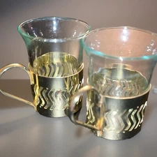 Pair Of Vintage Schott Verran Gold Handled Espresso / Shot Glasses