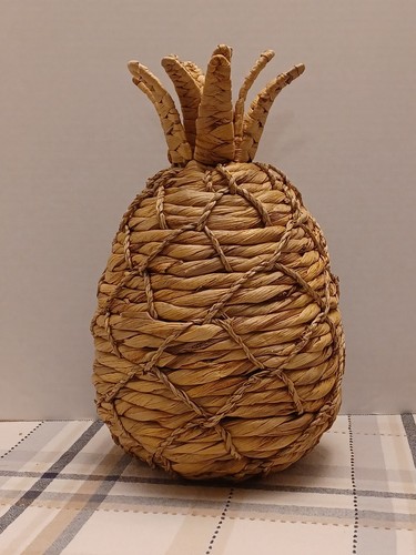 Ananas Korb Rattan geflochten Dekor Tiki Boho Licht Abdeckung groß 14" Höhe 8" Durchmesser - Bild 1 von 5