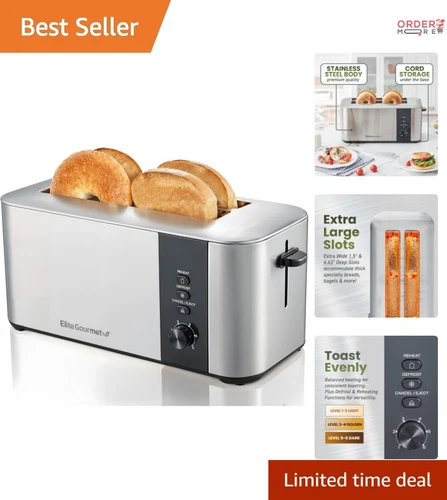 Stylish 4-Slice Toaster with 1.5" Extra Wide Slots for Perfectly Toasted Breads