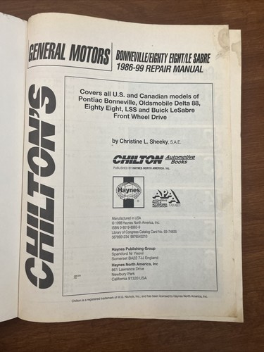 Chiltons GM Bonneville Eighty Eight LaSabre 1988-93 Repair Manual 28200 - Picture 2 of 3