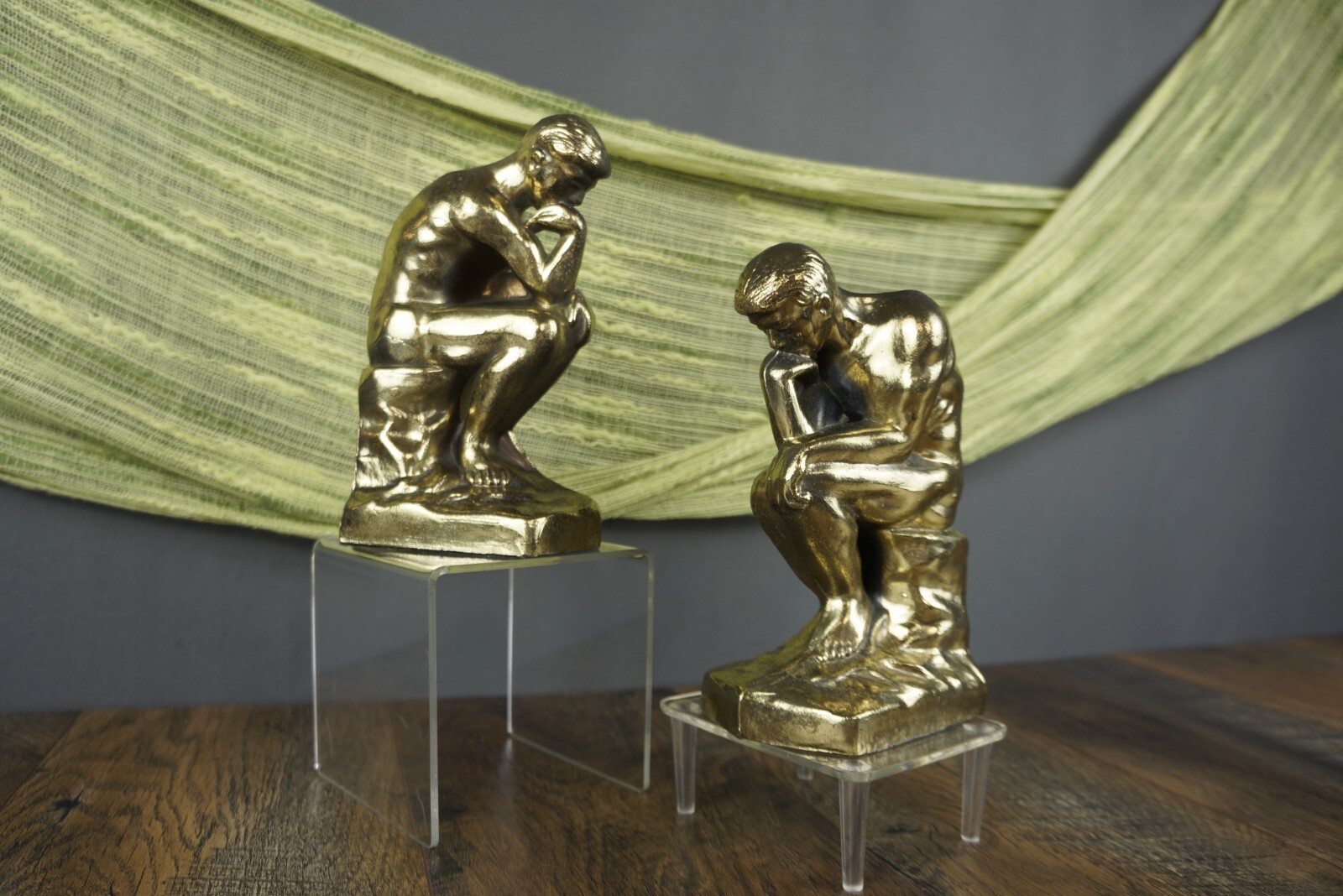 Vintage PAIR MID CENTURY Rodin’s THE THINKER SCULPTURE Cast IRON BRASS