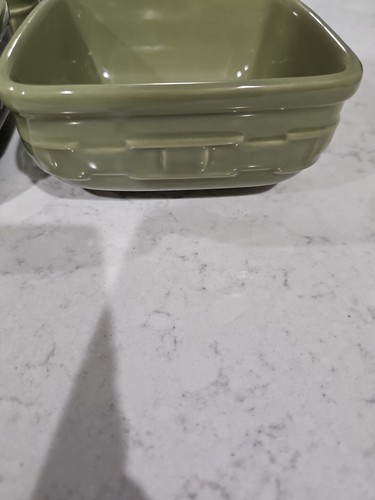 Lot Of 4 Longaberger Pottery Woven Vitrified Square Small Bowl Green 5 Inches - Picture 4 of 12