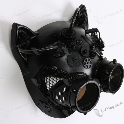 Schwarze Katze Katze Paar Brille venezianischer Steampunk Fusion Cosplay Halloween Maske - Bild 3 von 5