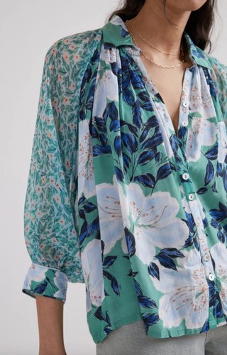 NWT Anthropologie Roller Rabbit Clovis Floral Contrast Buttondown Blouse Size S