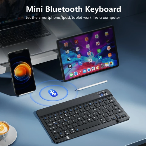 Bluetooth Wireless Keyboard Azerty For iPad Mac PC Tablet Cell Phone Mouse Mini - Picture 2 of 6