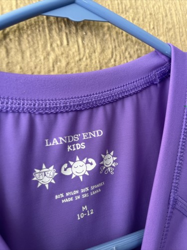 LANDS' END Short Sleeve Girls Rash Guard Swim Shirt Purple Sun Top Size M 10 12 - Picture 3 of 3