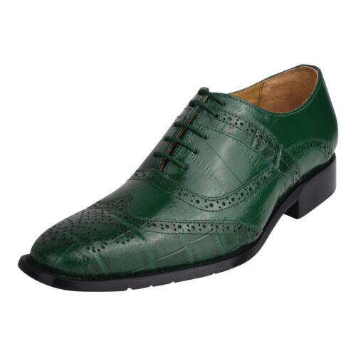 LIBERTYZENO Mens Genuine Leather Croco Print Lace up Wingtip Oxford Dress Shoes - Picture 25 of 38