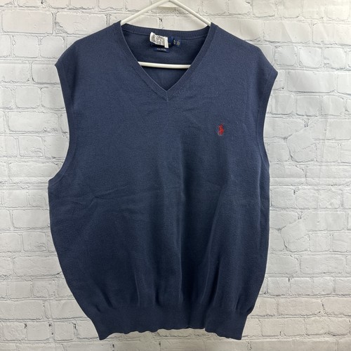 Polo Ralph Lauren Pullover Weste Herren XXL dunkelblau 100% Pima Baumwolle rot Polo Pony - Bild 2 von 9