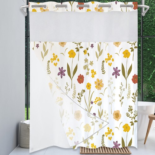 Hook Free Shower Curtain Waterproof Bathroom Curtains with Snap In Liner Cud TLT - Picture 16 of 32