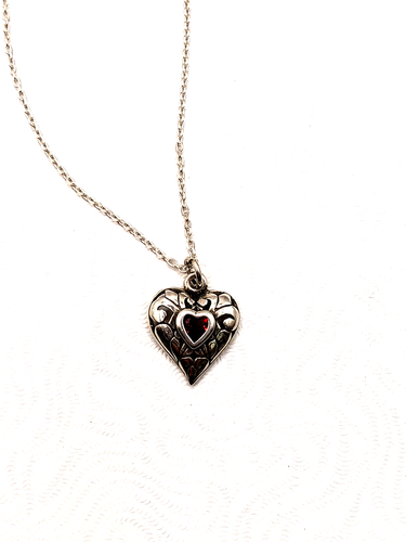 Sterling Silver Heart Pendant Necklace - Garnet Red CZ - 第 9/9 張圖片