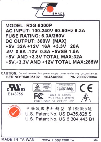 Power Supply EMACS R2G-6300P 300W Molex Fdd - Picture 3 of 3