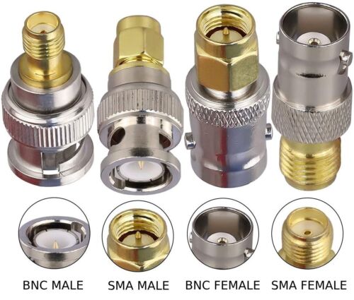 4 Piece BNC Male & Female to SMA Male & Female RF Connector Coaxial Adapter Kit - Picture 2 of 8