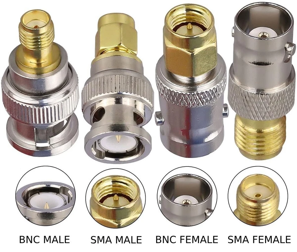4 Piece BNC Male & Female to SMA Male & Female RF Connector Coaxial Adapter Kit - Image 2 of 4