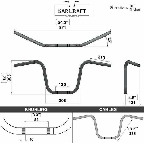 12" APE HANGERS | 1" BLACK | Harley Dyna Softail Sportster V Star 650 Handlebars - Picture 2 of 9