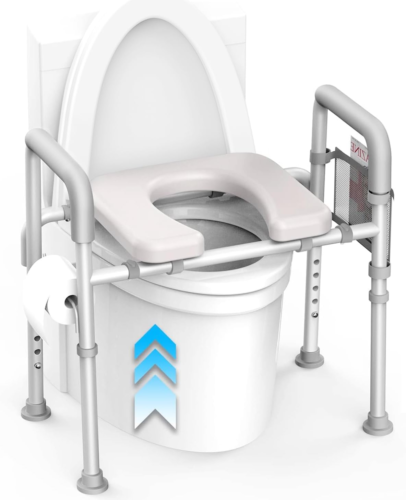 Raised Toilet Seat with Handles - Padded Elevated Toilet Seat for Seniors, 350Lb