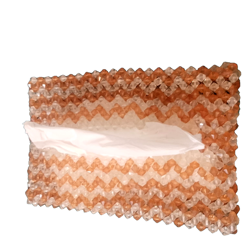 tissue beaded box cover square red handmade beads gold buttercream plastic box - Picture 3 of 5