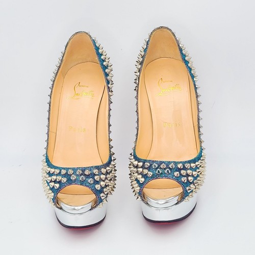 Décolleté CHRISTIAN LOUBOUTIN Lady Peep Spike 150 Tacchi 36 Argento Viola Turchese - Foto 4 di 10