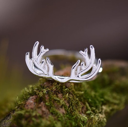 Anillo Pinkie Abierto Midi Sobre Nudillos Plata Esterlina Cuerno de Ciervo A3153 - Imagen 4 de 4