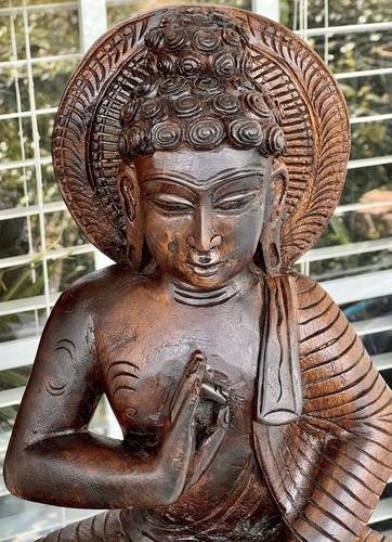 Vintage Artefakt asiatischer Buddha 2 Fuß Hohe, massive Hartholzschnitzerei 14 Pfund Indien - Bild 9 von 12