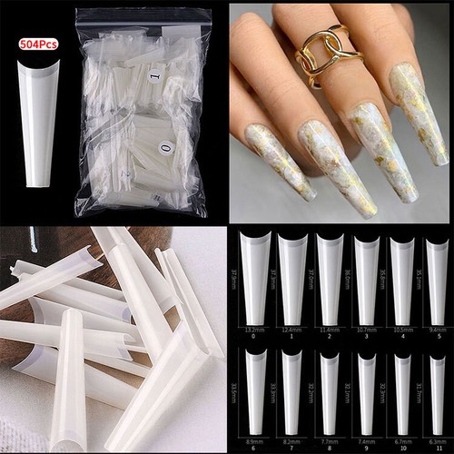 500pcs False Nail Tips XXL C Curve Coffin Half Cover Extra Long Fake Nails Finge - Picture 3 of 11