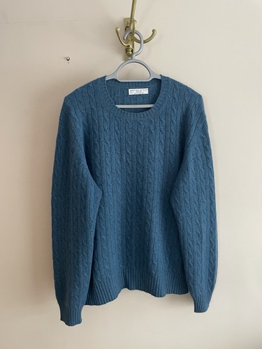 JOHNSTONS OF ELGIN nahtloser Herrenpullover 100 % Kaschmir Zopfmuster in türkis, XL 2XL