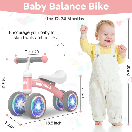 Colorful Lighting Balance Bike Toys for Baby 1 Year Old Gifts,12-24 Months Toddl - Picture 5 of 6