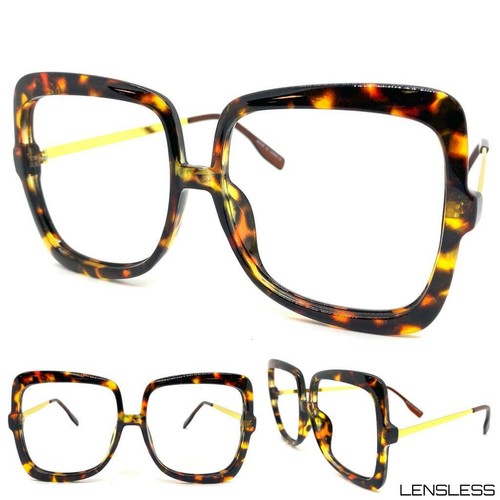 Women Oversized Retro Style Eye Glasses Large Square Tortoise Frame Only NO Lens - Picture 1 of 6