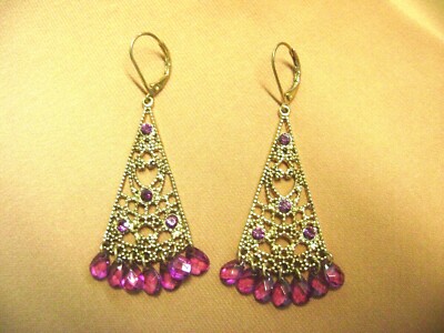 Goldtone Purple Acrylic & Crystal Bead Pierced Earrings C3 Goldtone Purple Acrylic & Crystal Bead Pierced Earrings C3