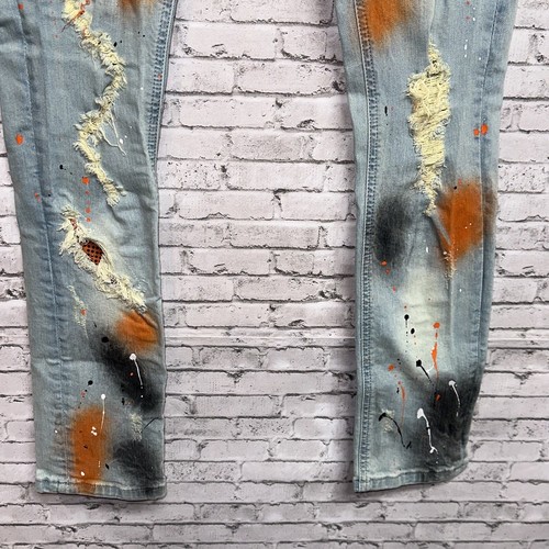 Pantalones de mezclilla para hombre D N A PINTADOS N STONE 32 naranja dorado negro lavado claro pintados nuevos sin etiquetas - Imagen 7 de 12