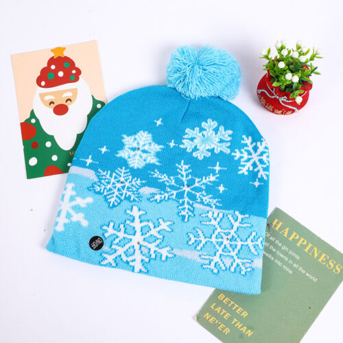 Christmas Knit Beanie Hat with Lights Xmas Santa Hat Snowflake Snowman Skull Cap - Picture 8 of 32