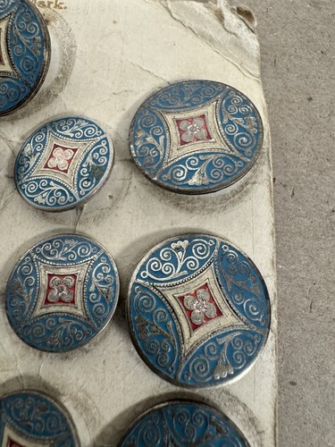 Vintage Silver 925 Sherwani Dress Studs Buttons x13 Enamel Blue Red Mandala Loop - Picture 7 of 11