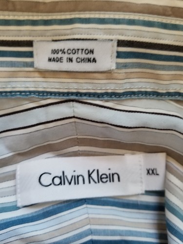 Calvin Klein CK men's Button Front Shirt sz XXL Cotton Blue Stripe long slv B16 - Picture 9 of 9