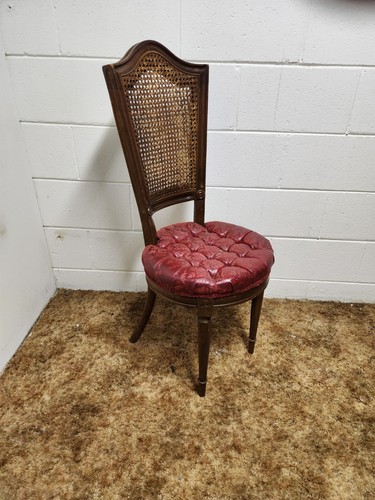 Side Chair Red Tufted Seat Cane Back Wood Vintage Wobbly Fluted Legs ROUGH Poor - Picture 15 of 16
