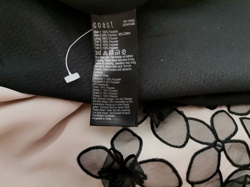 Coast  Size 14 (40) Black Knee-Length A-Line Dress Short Sleeve Pockets Embroide - Foto 5 di 5