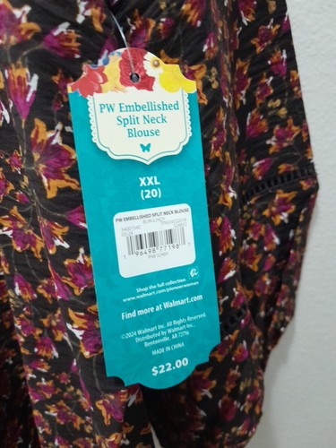 Pioneer Woman Embellished Split Neck Blouse Size 2X 20 NWT Burgundy - Picture 3 of 5