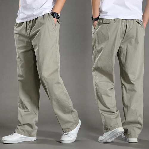 Mens Pockets Cargo Pants Stretch Waist Casual Loose Straight Work Trousers - Picture 18 of 31