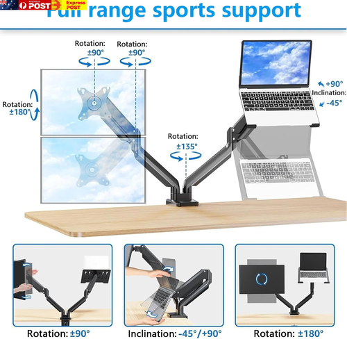 Dual Monitor Desk Mount, Full Motion Dual Monitor Arm Gas Spring for 13"- 32" Co - Picture 5 of 9