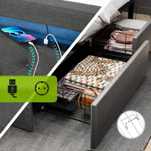 Polsterbett Einzelbett mit LED Doppelbett Jugendbett Stoff Lattenrost OYAJIA® - Bild 9 von 14