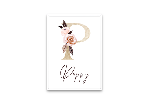 Childrens Nursery Initial Monogram Personalised Gold Boho Flower Poster Print - Picture 5 of 10