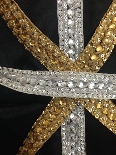 25mm Silver/Gold Rhinestone Beaded Ribbon Trimming Bridal Edging Craft 1Yard - Picture 2 of 66