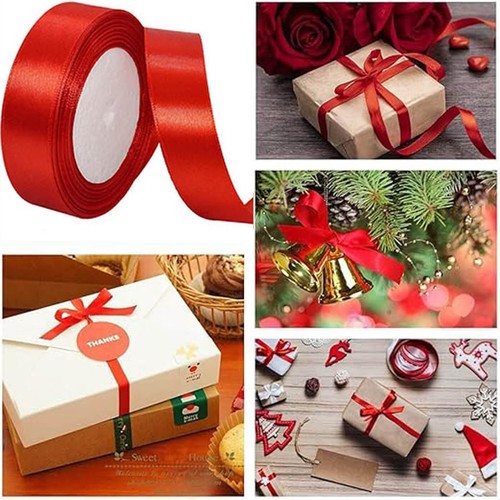 Satin Polyester Ribbon 6 Rolls 1" Solid Color Decorative for Christmas Gift DIY - Picture 5 of 7