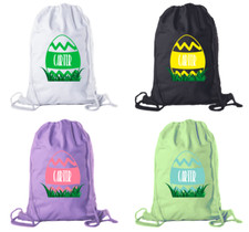 Personalized Easter Basket Bags, Cotton Drawstring Backpacks - Zig Zag Egg