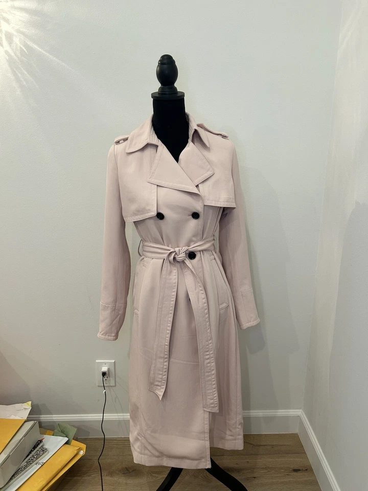 Maxi gabardina midi Banana Republic con botones y cinturón rosa rubor triacetato nueva