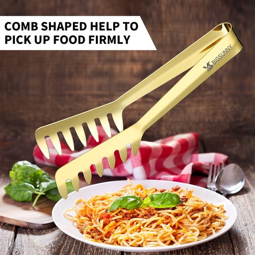 8 Inch Stainless Steel Pasta Tongs Spaghetti Tongs with Teeth Serving Tongs f... - Picture 2 of 6