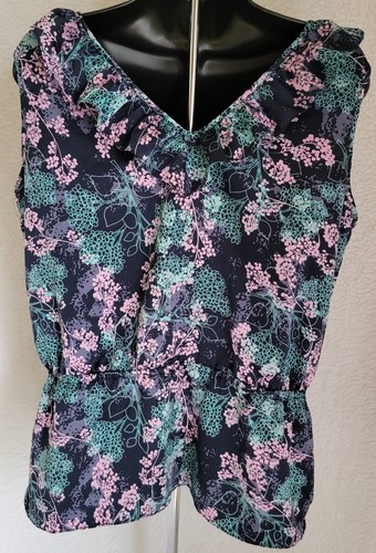 Attention Womens Shirt Top Blouse Size L Large Blue Green Pink Floral - Picture 12 of 24