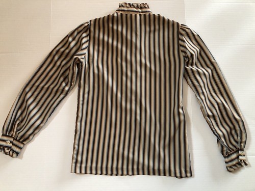 Koret Women's 1980's Ruffle Neck Polyester Brown Stripe Blouse Top Size Small - Picture 4 of 5
