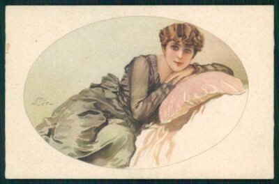 Artist Signed Terzi Glamour Lady Italian Art Deco serie 261-2