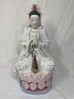 Antique Chinese Porcelain Guan Yin Statue Figurine on Lotus 17.5"